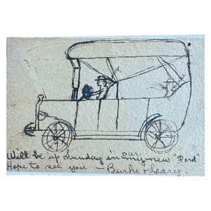 Antique 1915 Hand Drawn Postcard Ford Model T Touring Car Westfield‎ MA